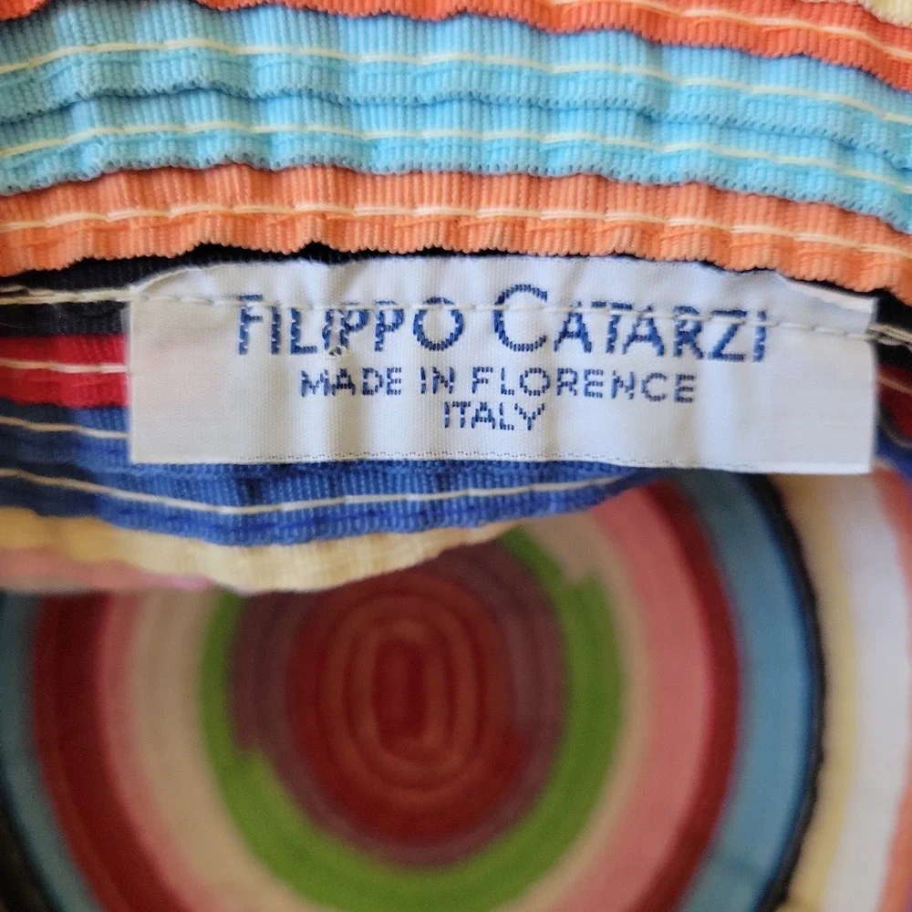 Filippo Catarzi Bucket Hat Multicolor Woven Stripe Ribbon Festival Vintage Y2K‎